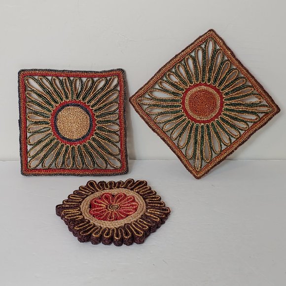 Vintage Other - Set of 3 Vintage Boho Wicker Rattan Trivets Decor
